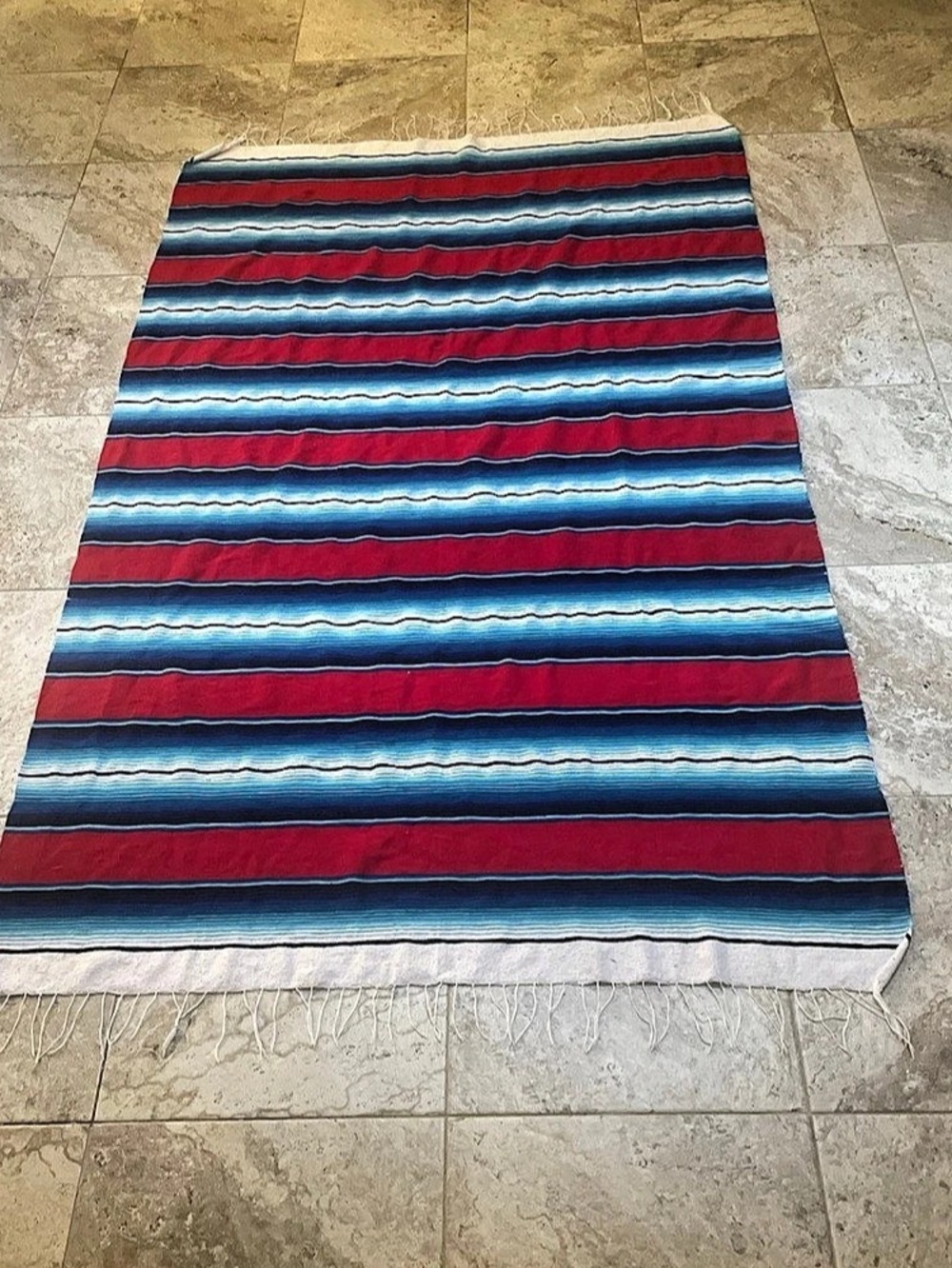 Mexican Striped Blue & Red Throw Blanket